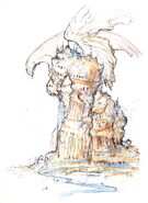 Artwork of Alexander from Final Fantasy IX by Yoshitaka Amano.