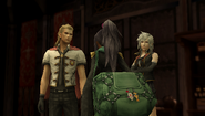 Mutsuki's bag features keychains of a chocobo and a moogle.