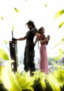 Crisis Core promotional CG artwork of Zack and Aerith.