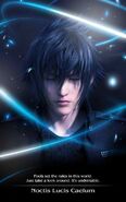 A promotional poster of Noctis featuring one of his quotations.