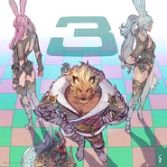 A Hrothgar warrior and Vieras, by Rokuma Saito.