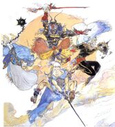 Yoshitaka Amano artwork of Kelger, alongside the other Warriors of Dawn.