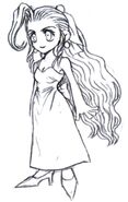 Concept art of Aerith in her Wall Market dress by Tetsuya Nomura.