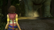 A shoopuf running on the Moonflow's north bank road, Final Fantasy X-2.