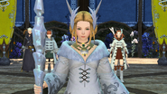 Kan-E-Sanna addressing the citizens of Gridania with Raya-O-Senna and A-Ruhn-Senna behind her.