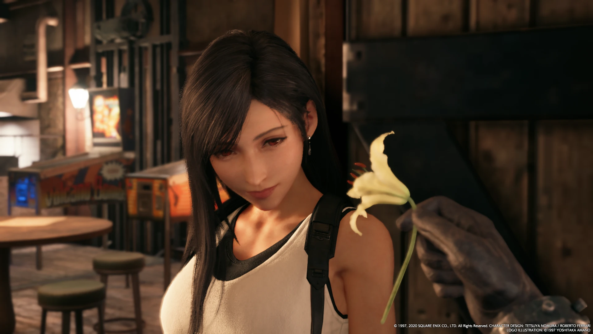 Cloud gives Tifa a flower from FFVII Remake