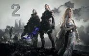 Artwork of Regis, Nyx, and Lunafreya by Kenji Niki that commemorates the Final Fantasy XV release day countdown on social media.