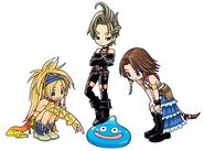 Paine, Rikku, and Yuna.