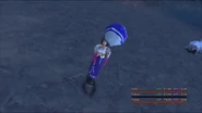 Yuna throwing the blitzball for Tidus.