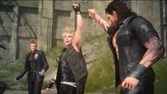 Prompto, Ignis and Gladiolus after they defeat the behemoth.png (1.47 MB) Gladiolus, Prompto, and Ignis celebrating Deadeye's defeat.