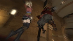 Julyan knocking Gilgamesh into a wall.