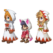 Aemo, Maina, and Jornee's White Mage alternate costumes from Final Fantasy Dimensions II.