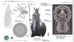 Concept artwork of sculptures and reliefs of Halone.