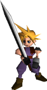 Cloud wielding his sword.