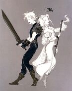 Artwork of Cloud and Aerith by Yoshitaka Amano.