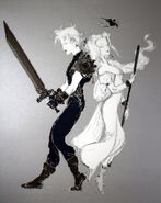 Artwork of Cloud and Aerith by Yoshitaka Amano.