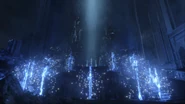 The royal arms around the throne of Lucis in Final Fantasy XV.