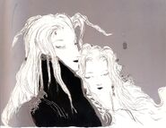 Yoshitaka Amano artwork of Sephiroth and Aerith.