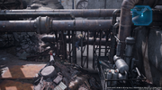 Cloud uses the monkey bars in the Sector 5 slums backstreets from FFVII Remake