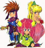 Randi, Primm and Popoi's appearance in the original Secret of Mana.