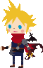 Cloud's Kingdom Hearts costume in Kingdom Hearts Mobile.