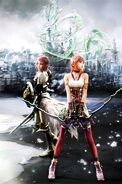 Promotional poster of Lightning and Serah in Valhalla.