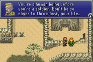 Leo telling the same soldier to take care of himself (GBA).