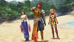 Jecht appearing with Yuna and Rikku in Tidus's dream.