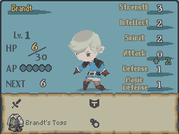 Brandt's stats visible from his item screen