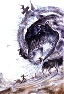 Vaan battling a Fell Wyrm by Yoshitaka Amano.