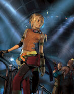 Promotional poster featuring Rikku, alongside Cid and Brother in the Fahrenheit.