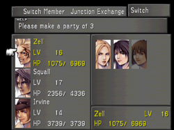 Final Fantasy VIII party selection screen.