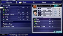 Materia Menu Crisis Core