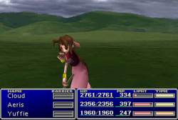 Aerith using Sense in Final Fantasy VII.