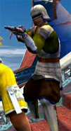 A warrior monk aiming at Tidus.