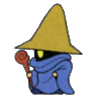 Artwork of the Black Mage job class from the V-Jump strategy guide for the WonderSwan Color version.