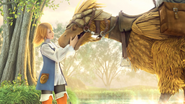 Refia and a chocobo in the opening FMV (PC).