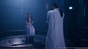 Hojo interrogates Aerith from FFVII Remake