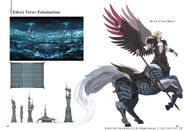 Concept art for Eden's Ramuh and the arena he fought at.