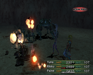 Paine com Catatonia em Final Fantasy X-2.