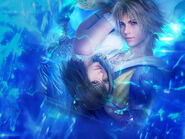 Promotional artwork of Tidus and Yuna.