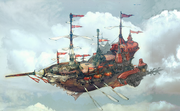 Airship cutscene concept for Final Fantasy III 3D