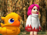 Shiroma with Chocobo in a FMV in Chocobo's Dungeon 2.