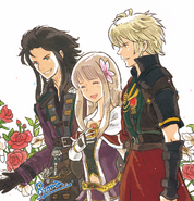 Artwork of Fina, Lasswell and Rain designed by Ryōma Itō from Final Fantasy Brave Exvius.