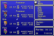 Menu in the GBA version.