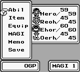 Menu in Final Fantasy Legend II.