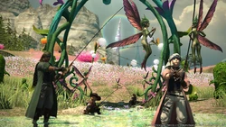 Pixies with player gatherers in Lydha Lran.