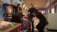 The party playing Justice Monsters Five in Final Fantasy XV.