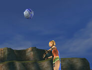 Rikku throwing the blitzball for Tidus.