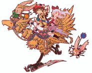 Montblanc with Luso, Adelle, and Hurdy riding a chocobo, used on the Final Fantasy Tactics A2: Original Soundtrack cover.